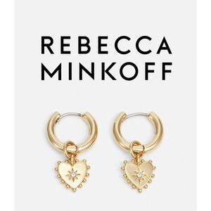 ❤️✨ REBECCA MINKOFF Gold Metal Studded Heart Huggie Hoop Earrings NEW WITH TAGS